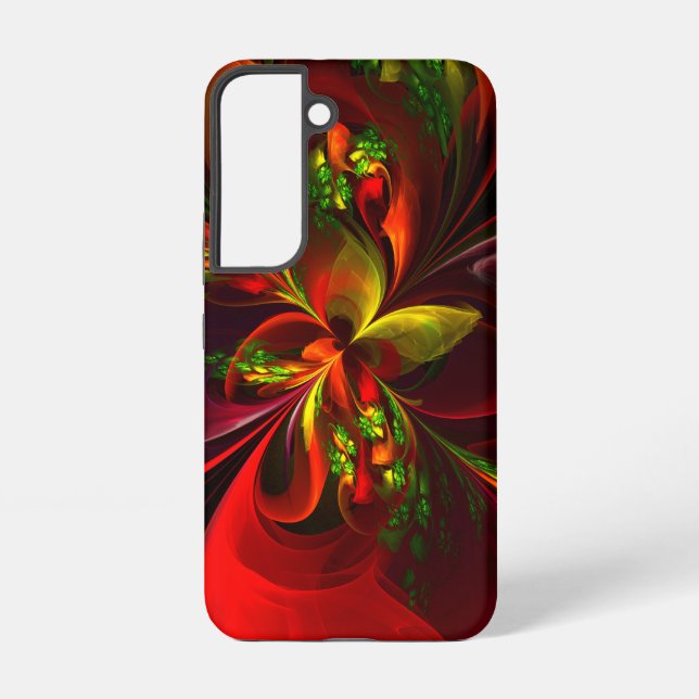 Modern Red Green Floral Abstract Art Pattern #05 Samsung Galaxy S22 Case (Back)
