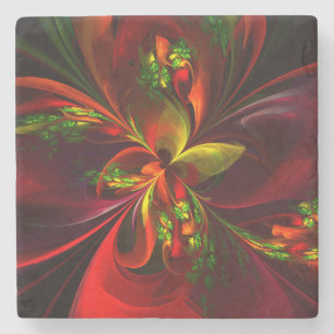 Modern Red Green Floral Abstract Art Pattern #05 Stone Coaster