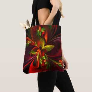 Modern Red Green Floral Abstract Art Pattern #05 Tote Bag