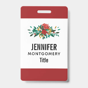 Modern Red Green & Gold Christmas Floral Badge