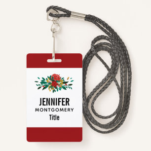 Modern Red Green & Gold Christmas Floral Badge