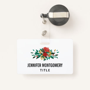 Modern Red Green & Gold Christmas Floral Badge