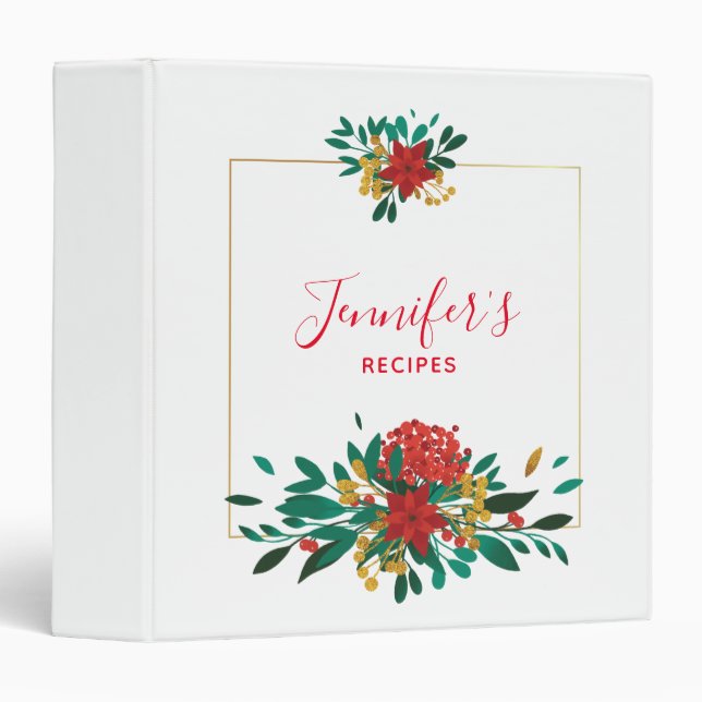 Modern Red Green & Gold Christmas Floral Binder (Front/Spine)