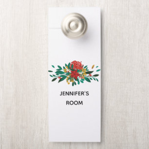 Modern Red Green & Gold Christmas Floral Door Hanger