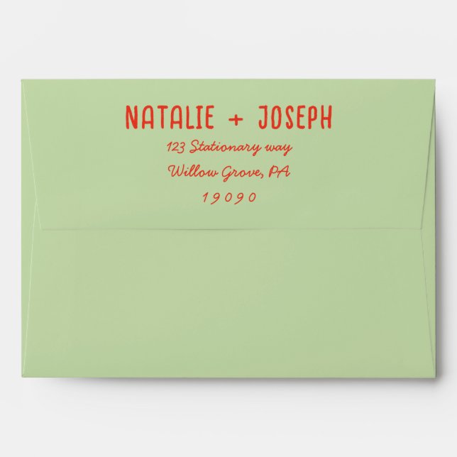 Modern Red Green Hand-Written Bold Retro Wedding  Envelope (Back (Top Flap))