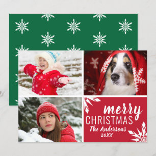 Modern Red & Green Merry Christmas Photo Collage Holiday Card