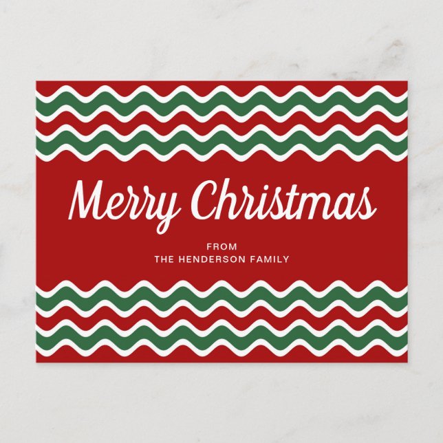 Modern Red Green Stirpes Merry Christmas Postcard (Front)