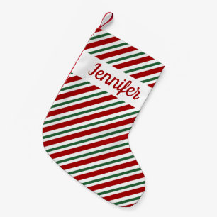 Modern Red Green Stripes Pattern Small Christmas Stocking