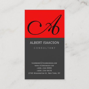 Modern Red Grey Simple Monogram Business Card