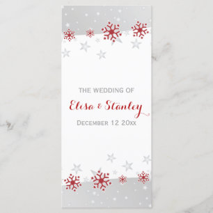 Modern red, grey snowflakes winter wedding program