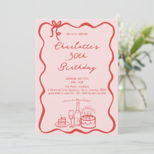 MODERN RED Hand Drawn 30th Birthday Invitation
