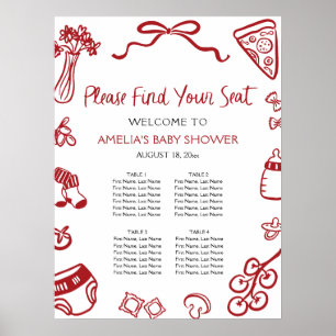Modern Red Hand Drawn Italian Pizza Seating Chart