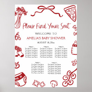 Modern Red Hand Drawn Italian Pizza Seating Chart