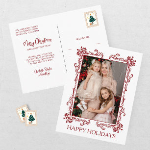 Modern Red Happy Holidays Photo Holiday Postcard