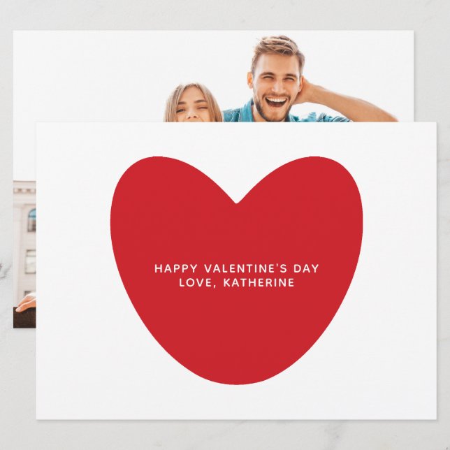 Modern red heart custom text photo Valentine's Day Card (Front/Back)