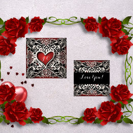 Modern Red Heart Lace Love Holiday Card