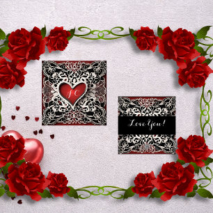 Modern Red Heart Lace Love  Holiday Card