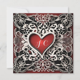 Modern Red Heart Lace Love Holiday Card