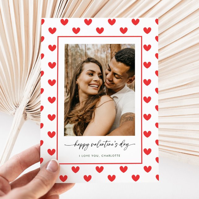 Modern Red Heart Love Photo Valentine's Day Holiday Card (Creator Uploaded)