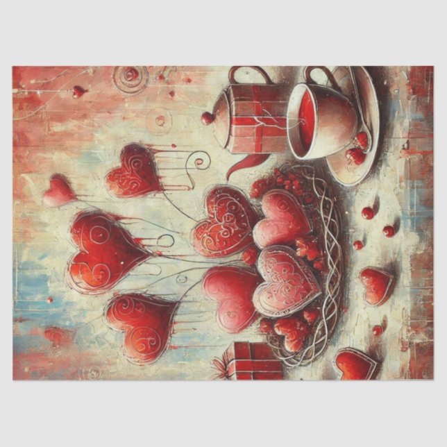 Modern Red Heart Painted Tissue Paper (Front)