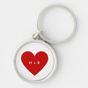 Modern Red Heart Simple Custom Text Silver Metal Keychain