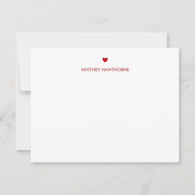 Modern Red Heart Stationery Love Simple Valentine Card (Front)