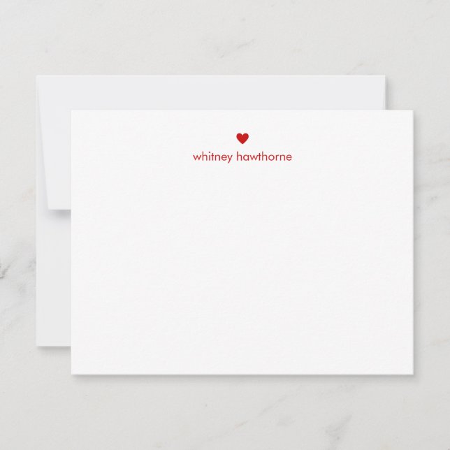 Modern Red Heart Stationery Simple Minimal Custom Card (Front)