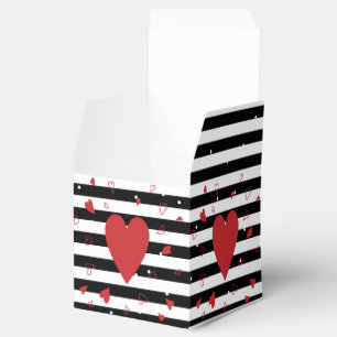 Modern red hearts and black-and-white stripes favor box