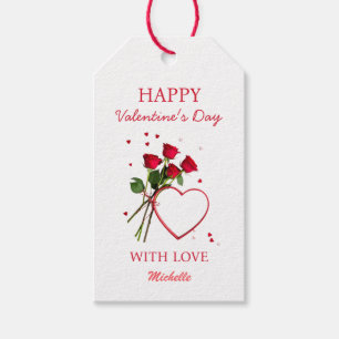 Modern Red Hearts Flowers Happy Valentine's Day Gift Tags