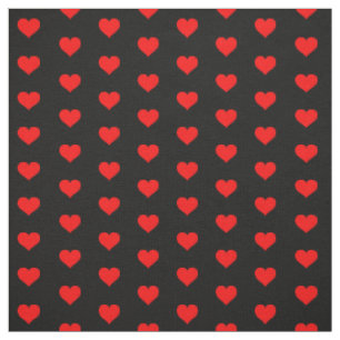 Modern Red Hearts on Black Valentine Pattern Fabric