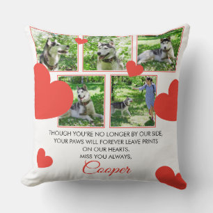 Modern Red Hearts Pet Memorial Five Photos Throw Pillow