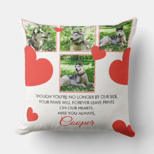 Modern Red Hearts Pet Memorial Four Photos Throw Pillow