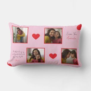 Modern Red Hearts Sibling Photo Collage Lumbar Pillow