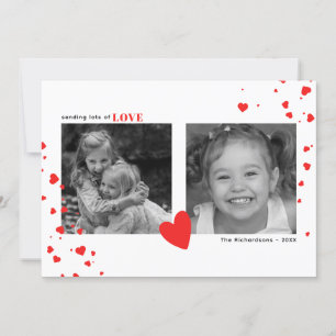 Modern Red Hearts Valentine's Day Custom Photo Holiday Card
