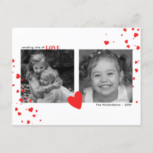 Modern Red Hearts Valentine's Day Custom Photo Holiday Postcard