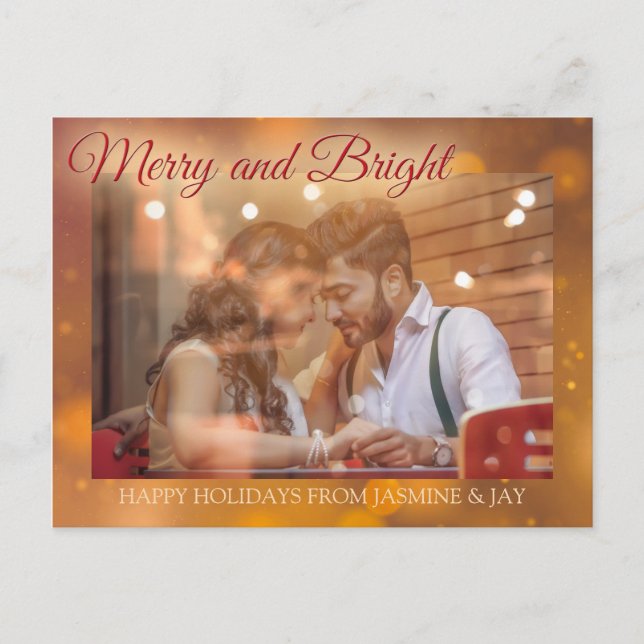 Modern Red Holiday Christmas Diwali Photo Merry Postcard (Front)