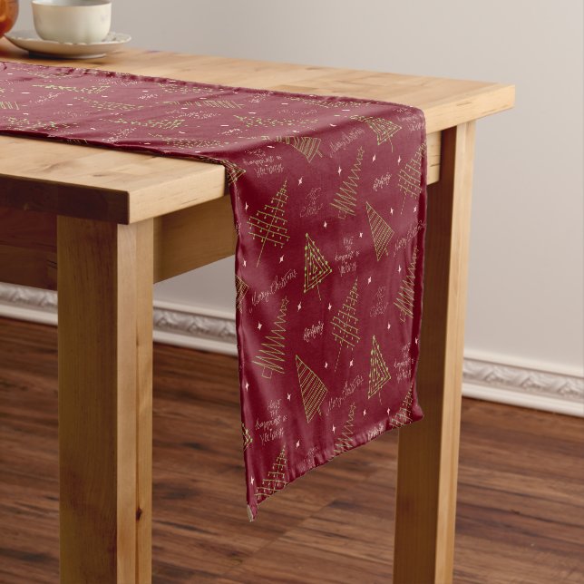 Modern Red Holiday Season with Christmas Trees Short Table Runner (In Situ)