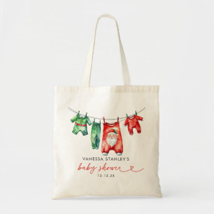 Modern Red Holly Christmas Santa Baby Shower Tote Bag