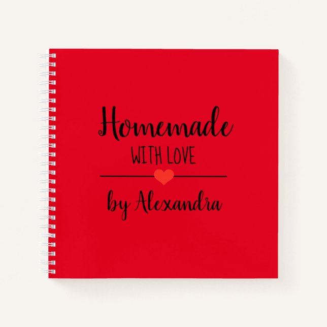 Modern Red Homemade with love recipe Notebook (Front)
