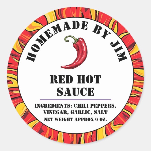 Modern Red Hot Chili Sauce Pepper Label  (Front)