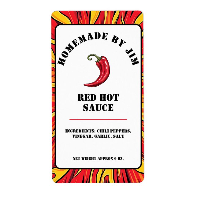 Modern Red Hot Chili Sauce Pepper Label  (Creator Uploaded)