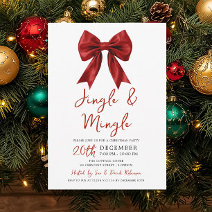 Modern Red Jingle Mingle Christmas Party Glam Bow Invitation