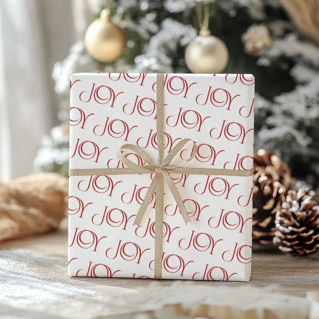 Modern Red Joy Christmas Holiday Pattern Wrapping Paper (Creator Uploaded)