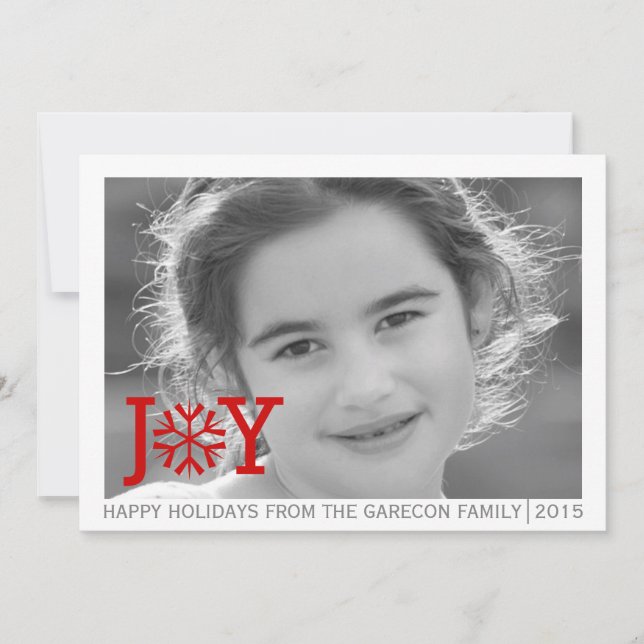 Modern red joy minimal Christmas holiday photo Card (Front)