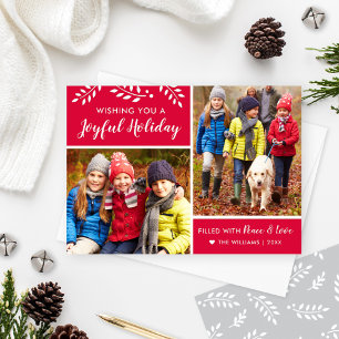 Modern Red Joyful Holiday Photo Collage Card