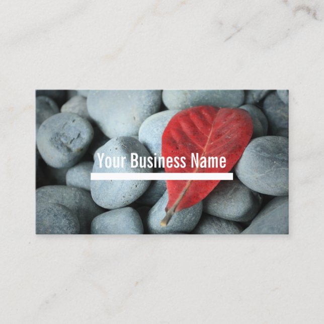 Modern Red Leaf and Stones Photography Business Card (Front)