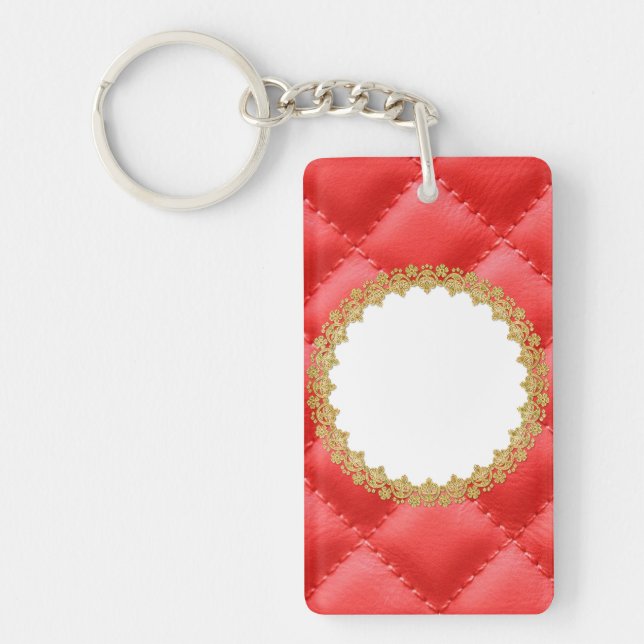Modern Red Leather Pattern Keychain (Front)