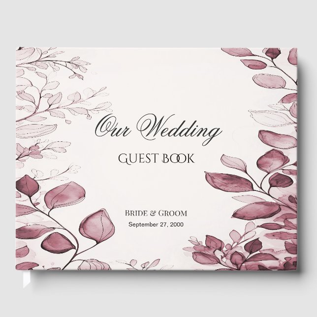 Modern Red Leaves Guest Book (Front)