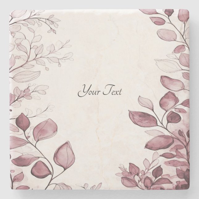 Modern Red Leaves Stone Coaster (Front)