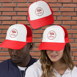 Modern Red Maid Cleaning Service Personalized Logo Trucker Hat<br><div class="desc">Add some logo design trends in promoting your inside and outside cleaning services with this beautiful red and white hat that shows a modern professional and chic look. This trendy template of monogram brand logo inside the circle with outline and shadow is also designed for entrepreneurs who love simple yet...</div>